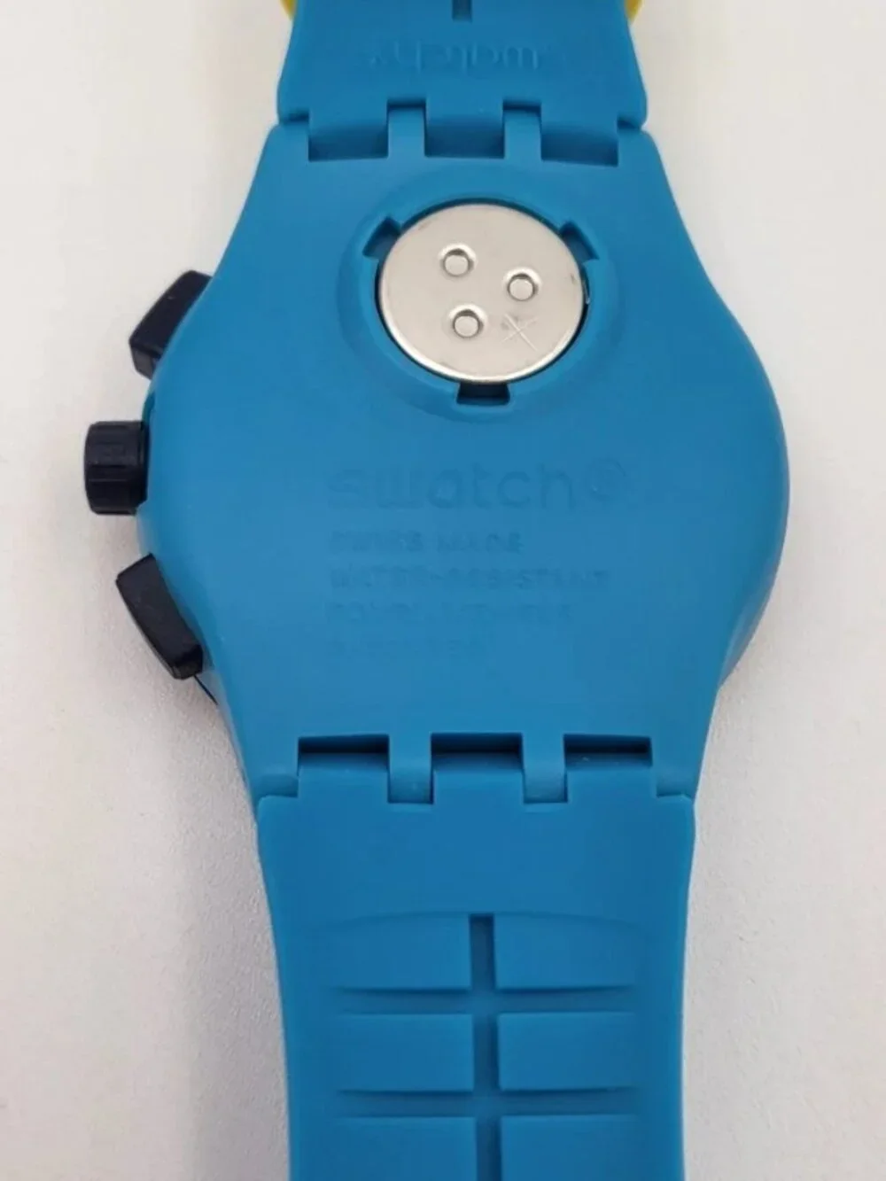 Swatch ON YOUR MARK SUSS100 Blue Yellow Chronograph Swiss Quartz Watch 42mm